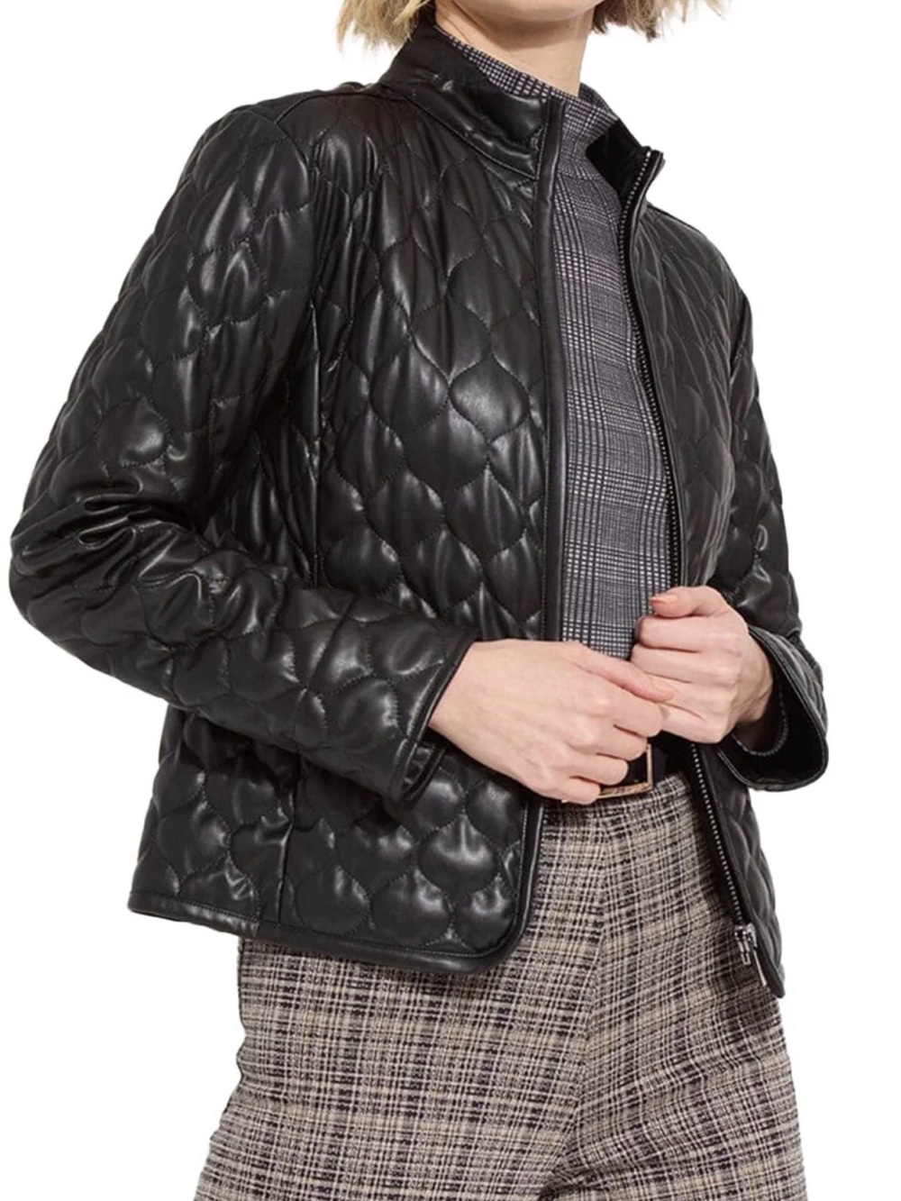 Lysse Black Quilted Faux-Leather Puffer Jacket